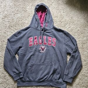 Boston College Gray Hoodie with BC Eagle Logo, Size L
